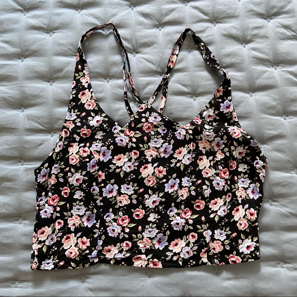 DIVIDED Smocked Racerback Floral Crop Top